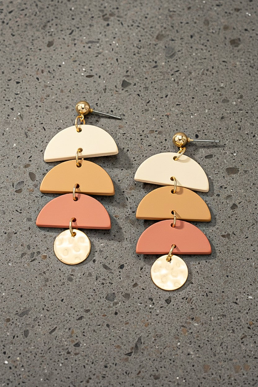 Color Coated Triple Half Circle Drop Earrings