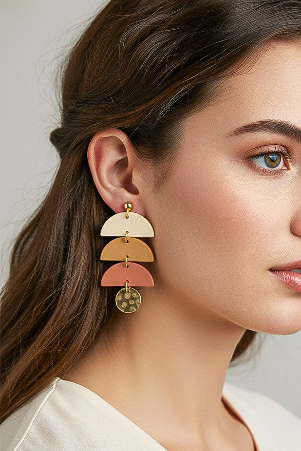 Color Coated Triple Half Circle Drop Earrings