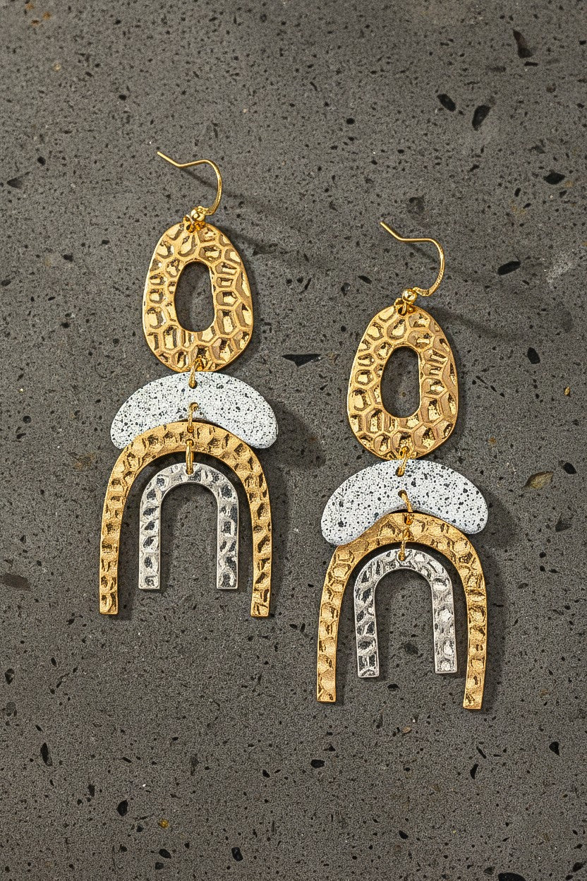 Two Tone Hammered Metal Drop Earrings