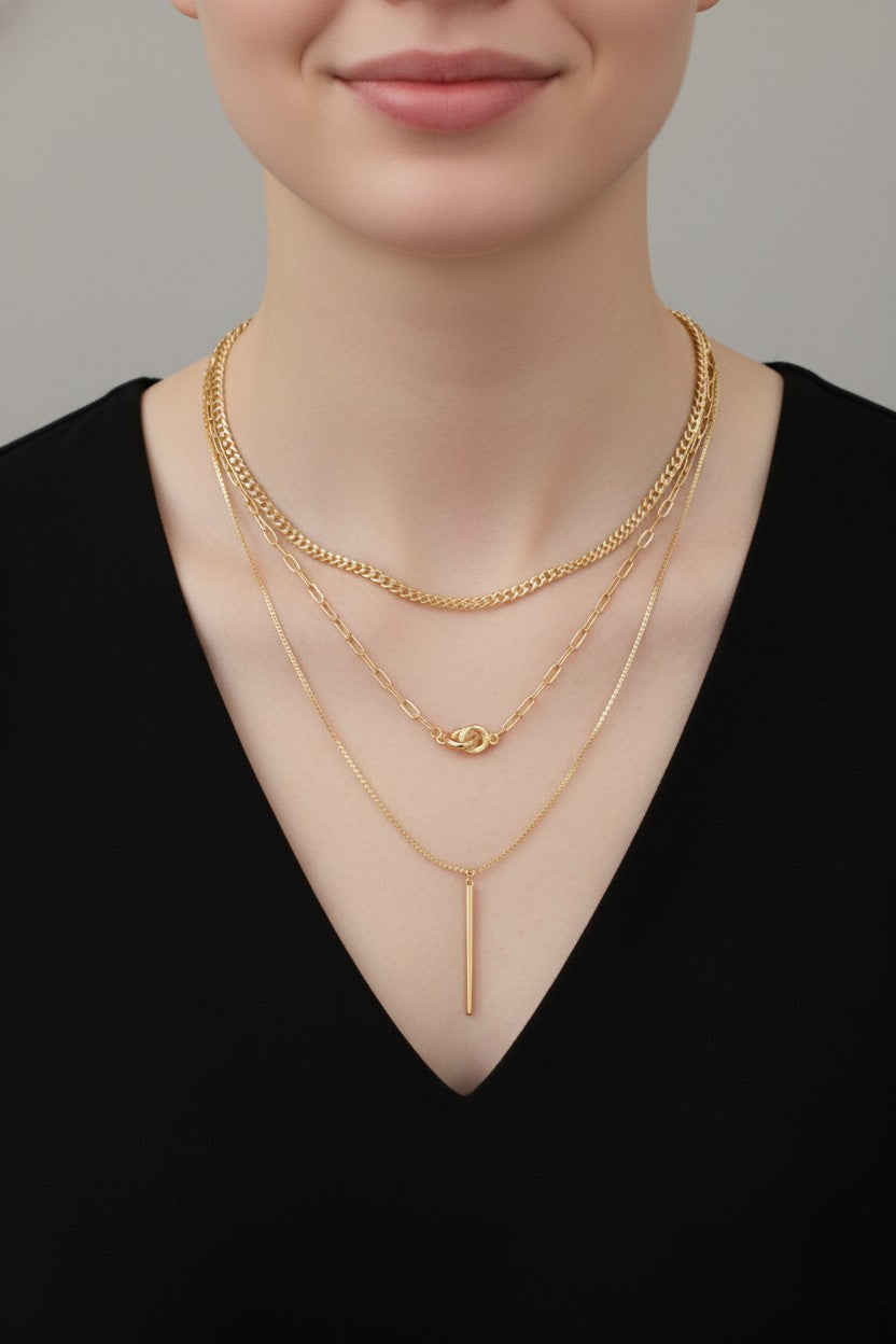 3 Row Mixed Chain Necklace