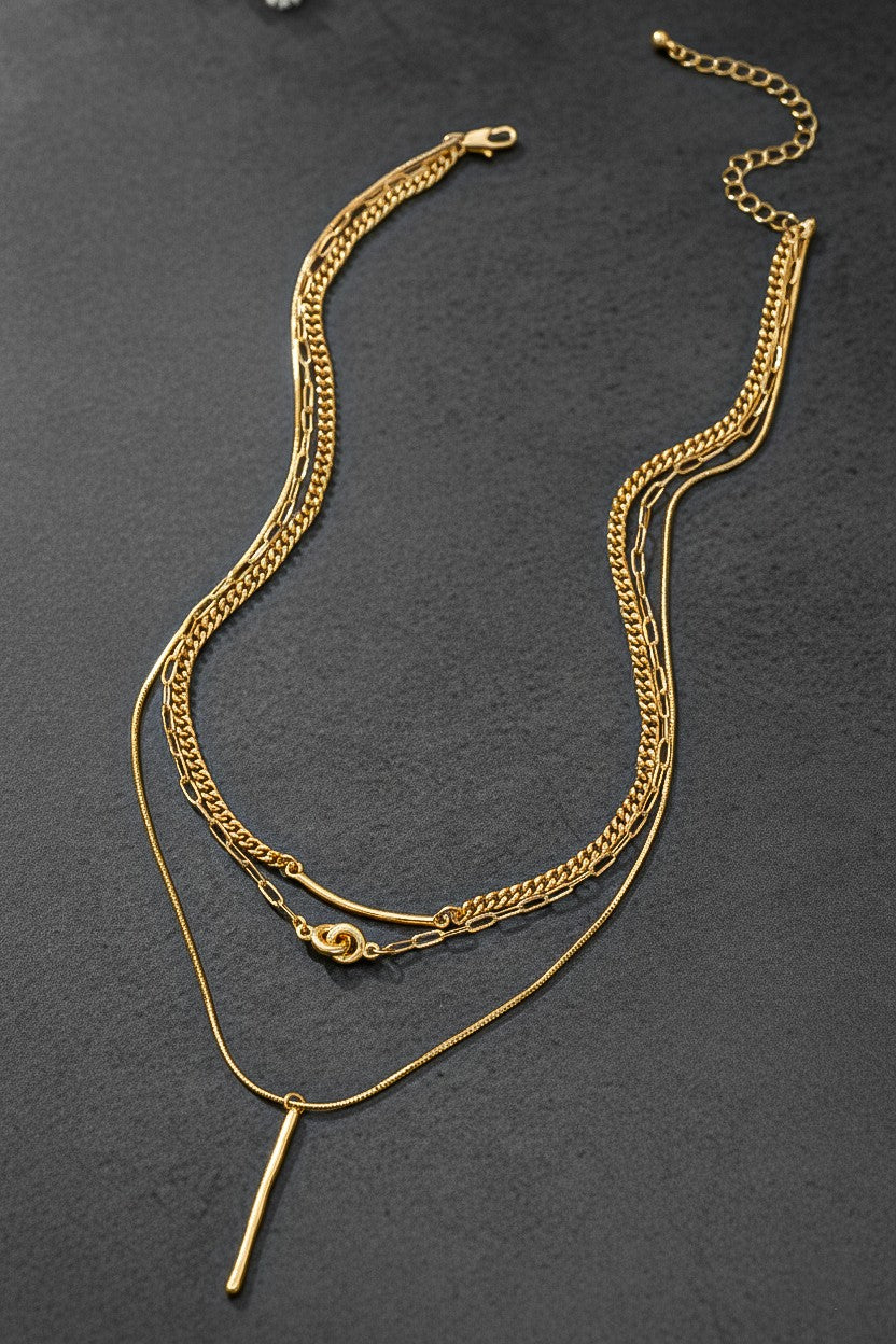 3 Row Mixed Chain Necklace