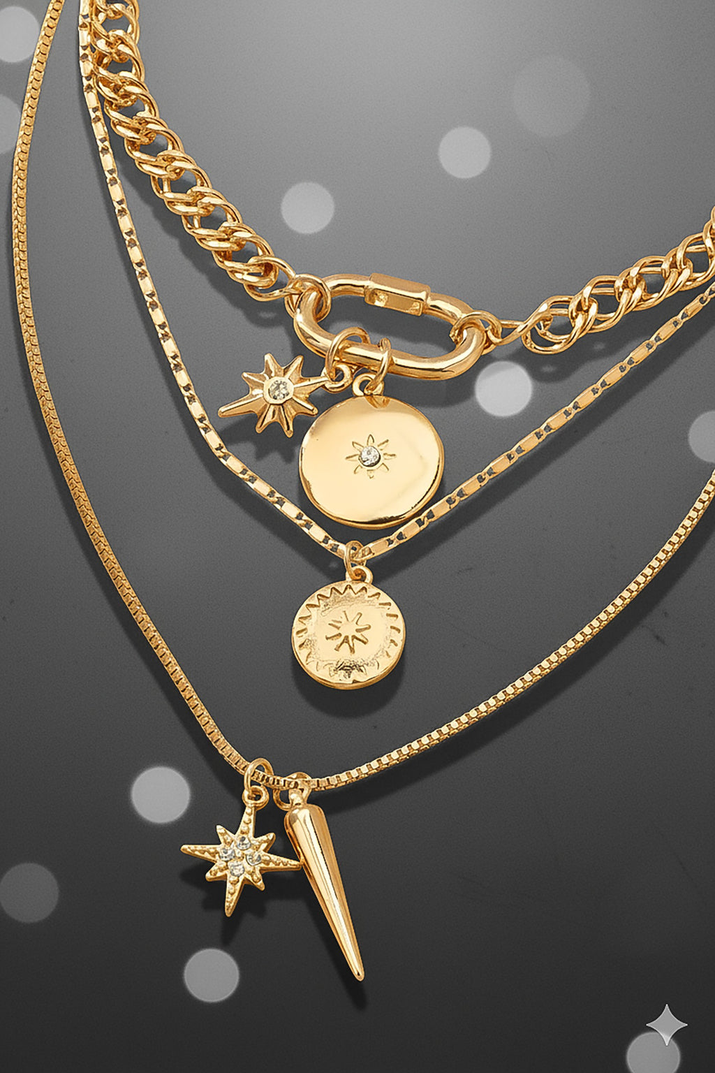 Layered Gold Celestial Charm Necklace