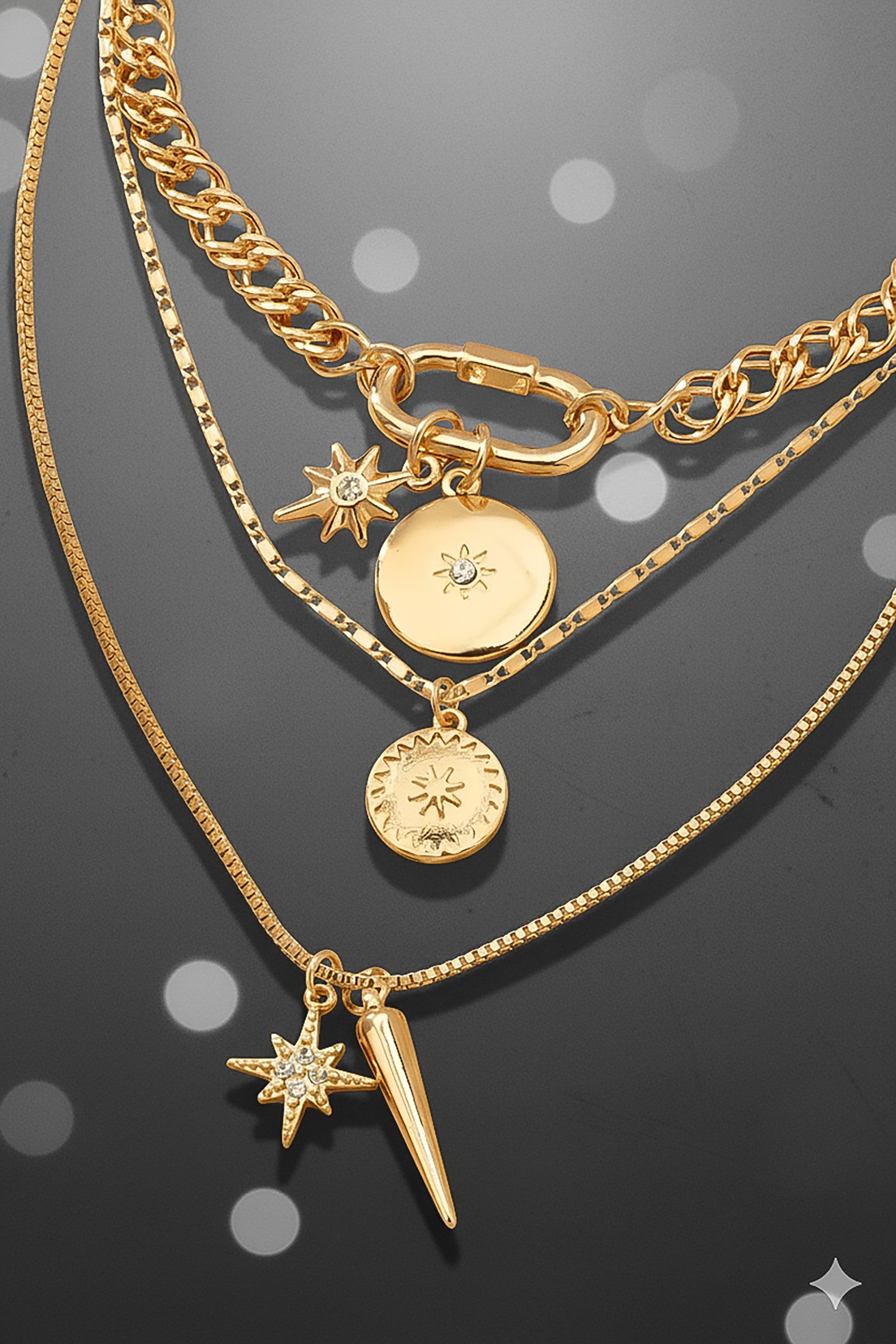 Layered Gold Celestial Charm Necklace