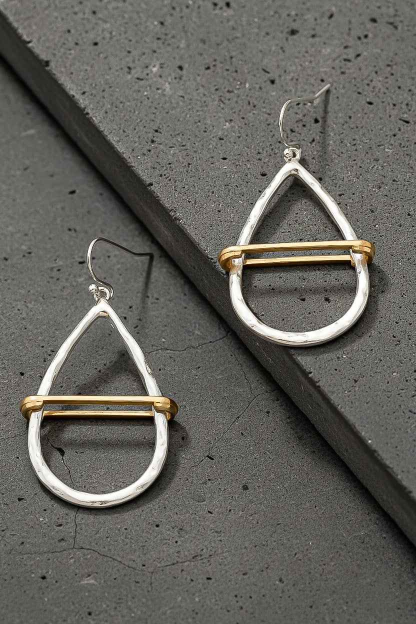 Two Tone Hammered Teardrop Earrings