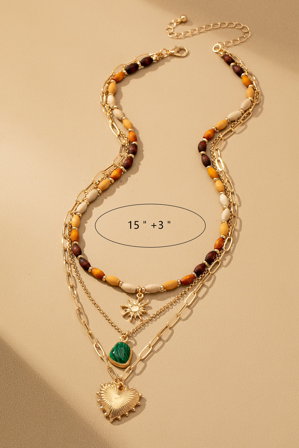 Layered Wood Bead & Charm Necklace
