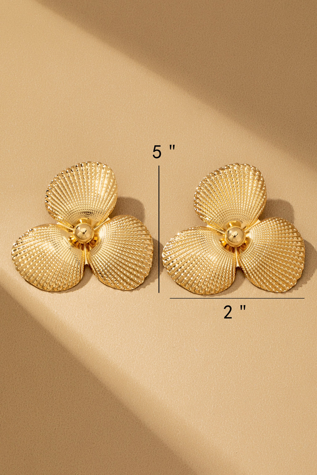 Gold Textured Tri-Petal Statement Earrings