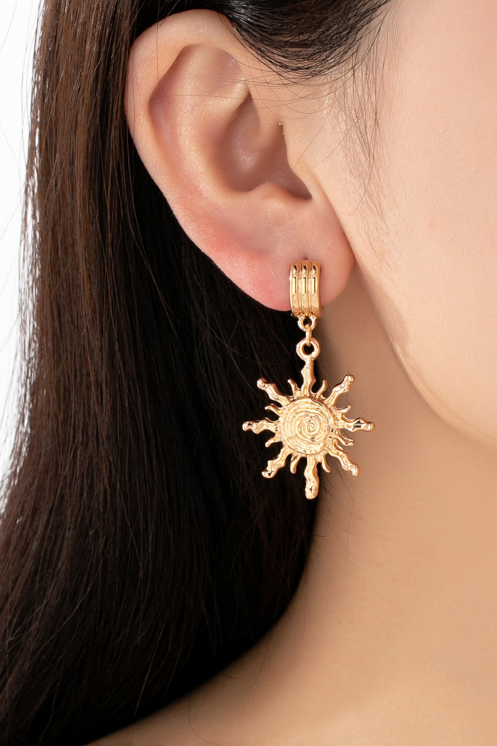 Gold Textured Sun Drop Earrings