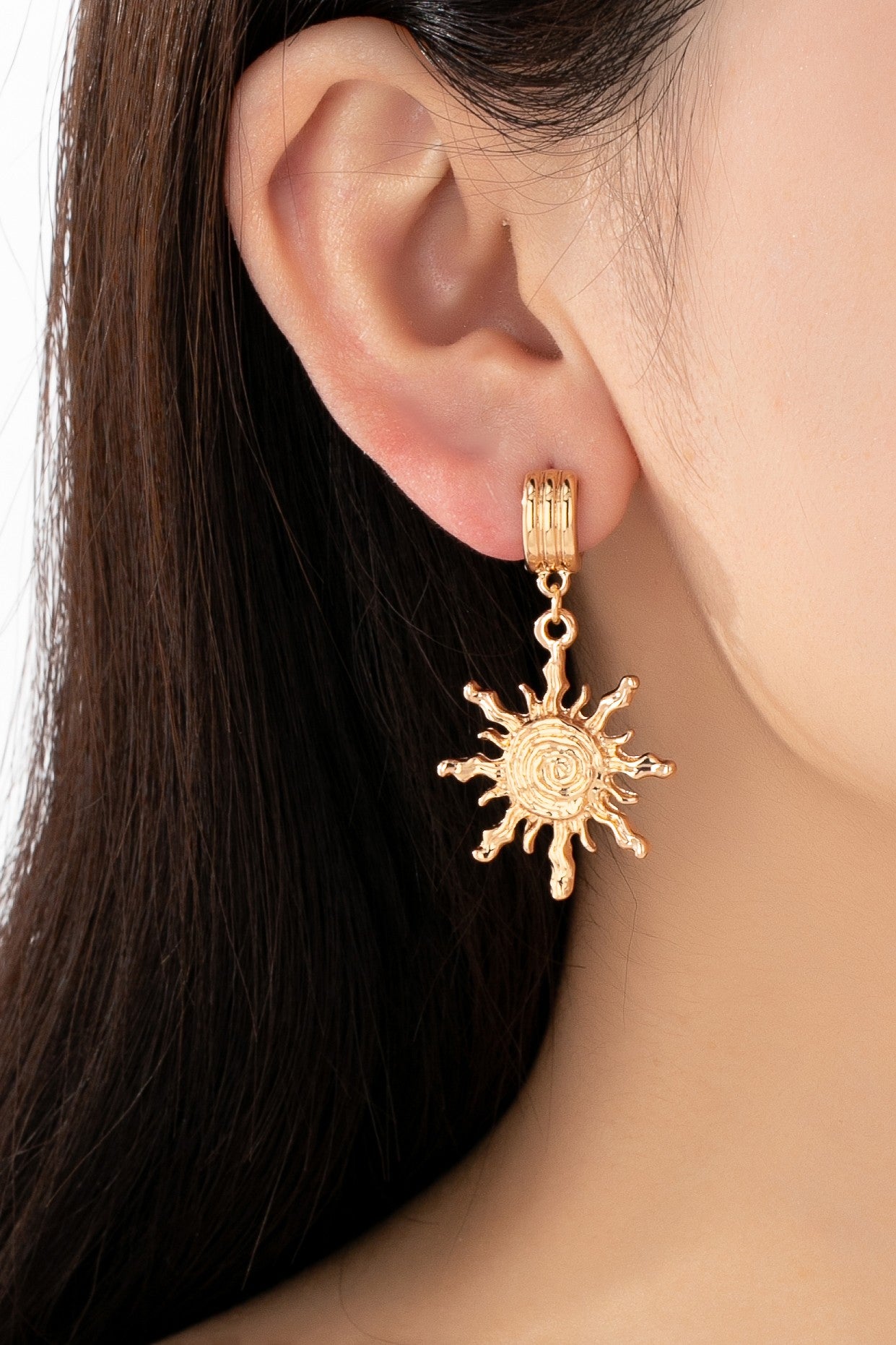 Gold Textured Sun Drop Earrings