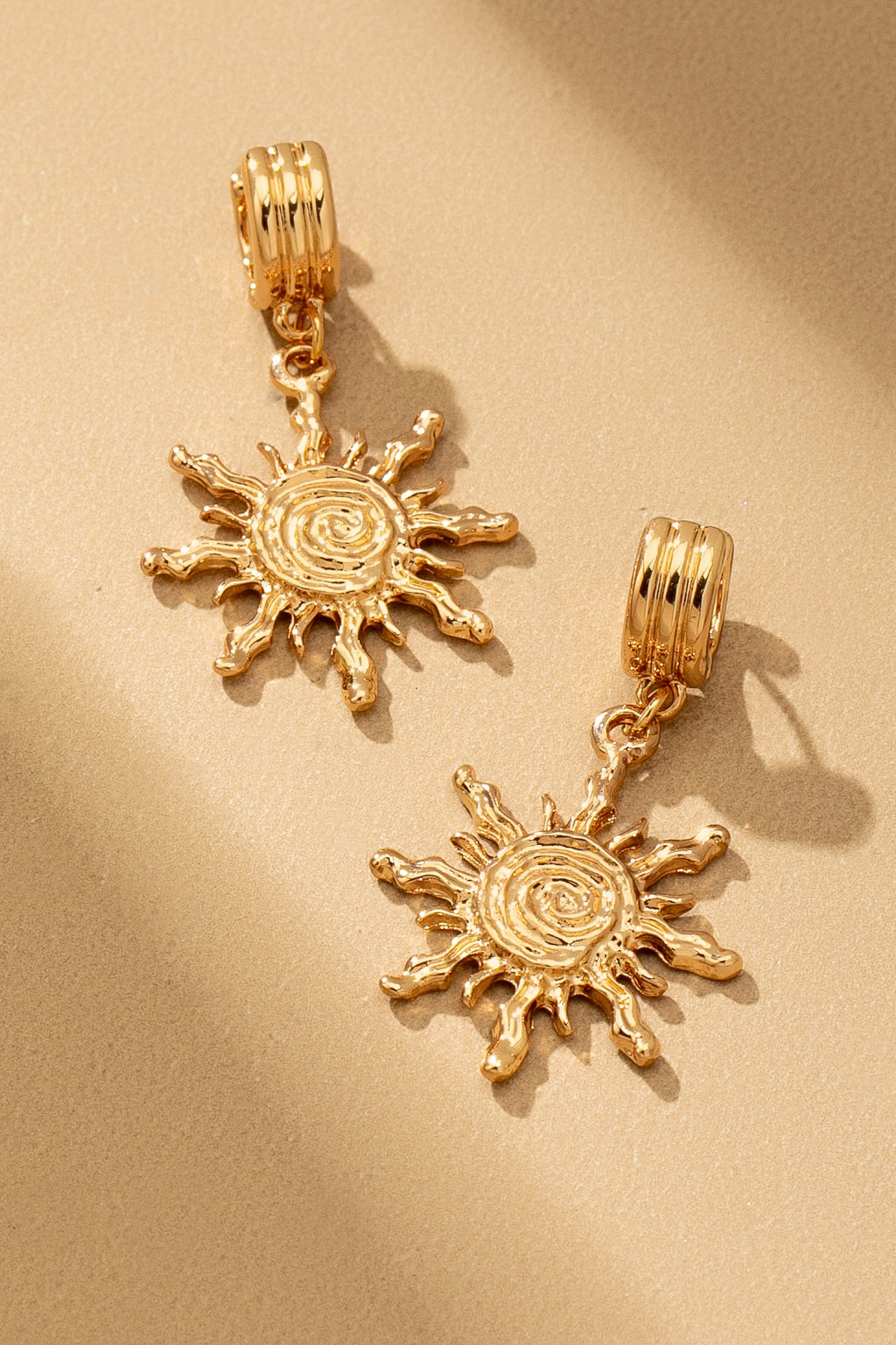 Gold Textured Sun Drop Earrings
