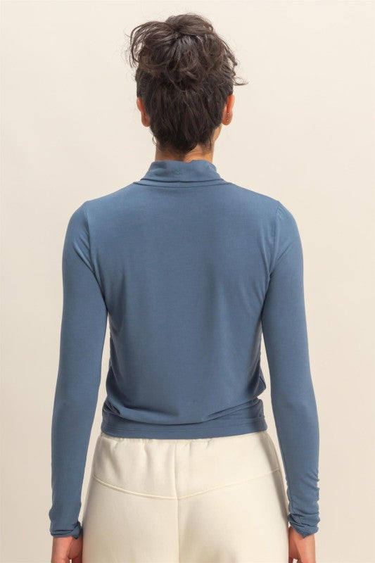 Essential Turtleneck Top - Dusty Blue