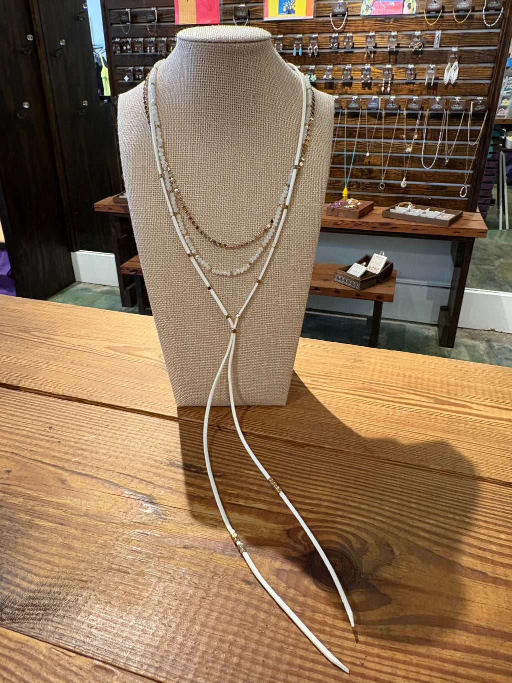 Triple Layer White & Gold Necklace