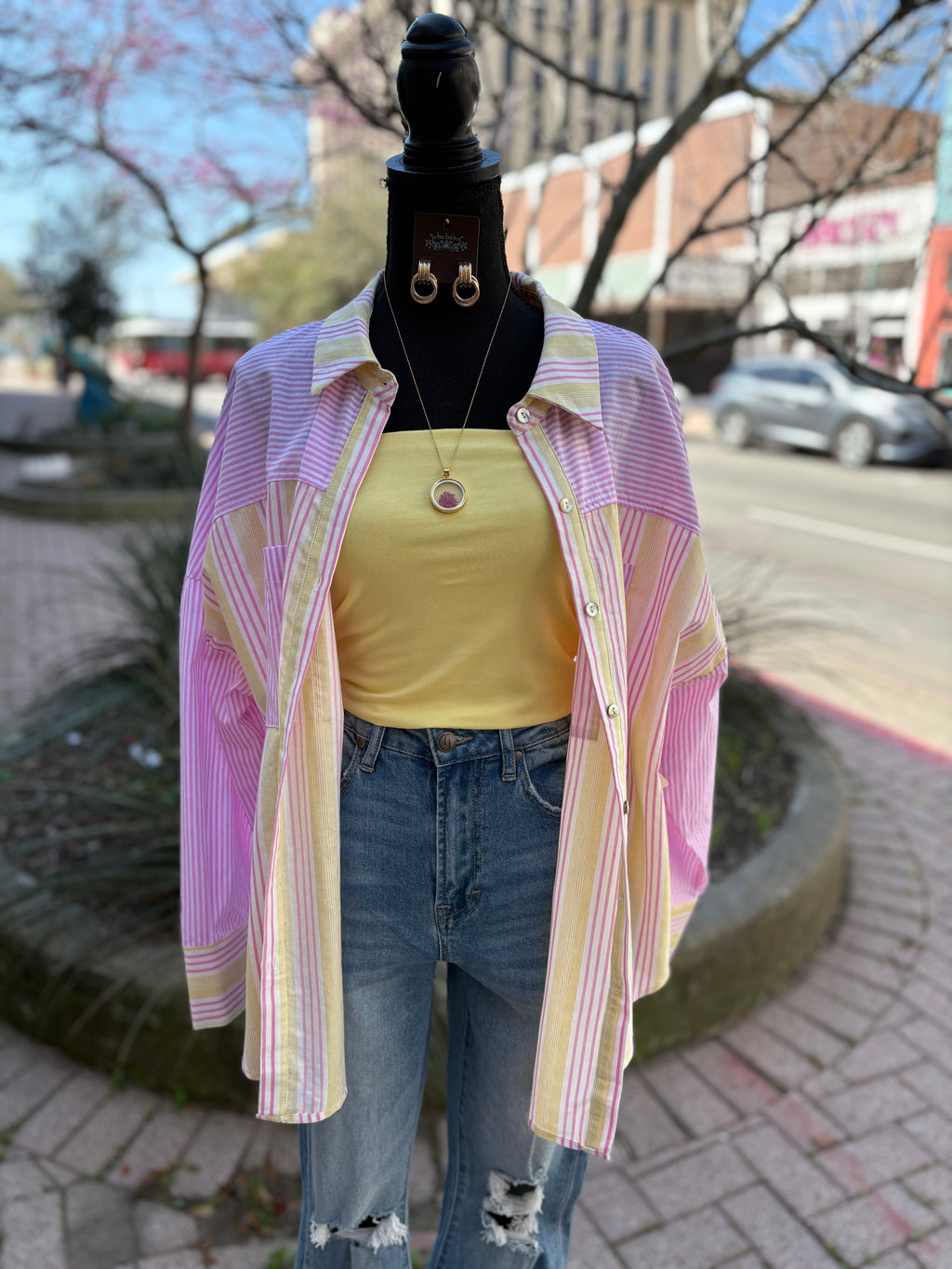 Plus Size Saffron Stripe Button Down Top