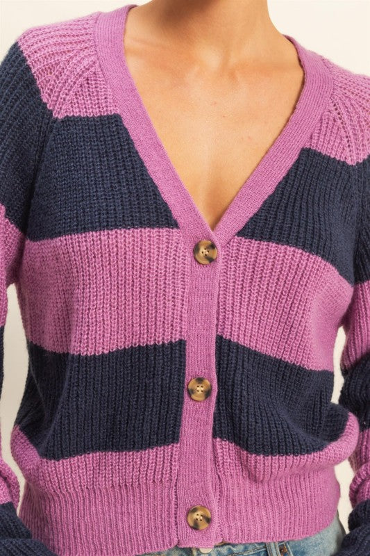 Jetty Knit Cardigan - Navy & Purple