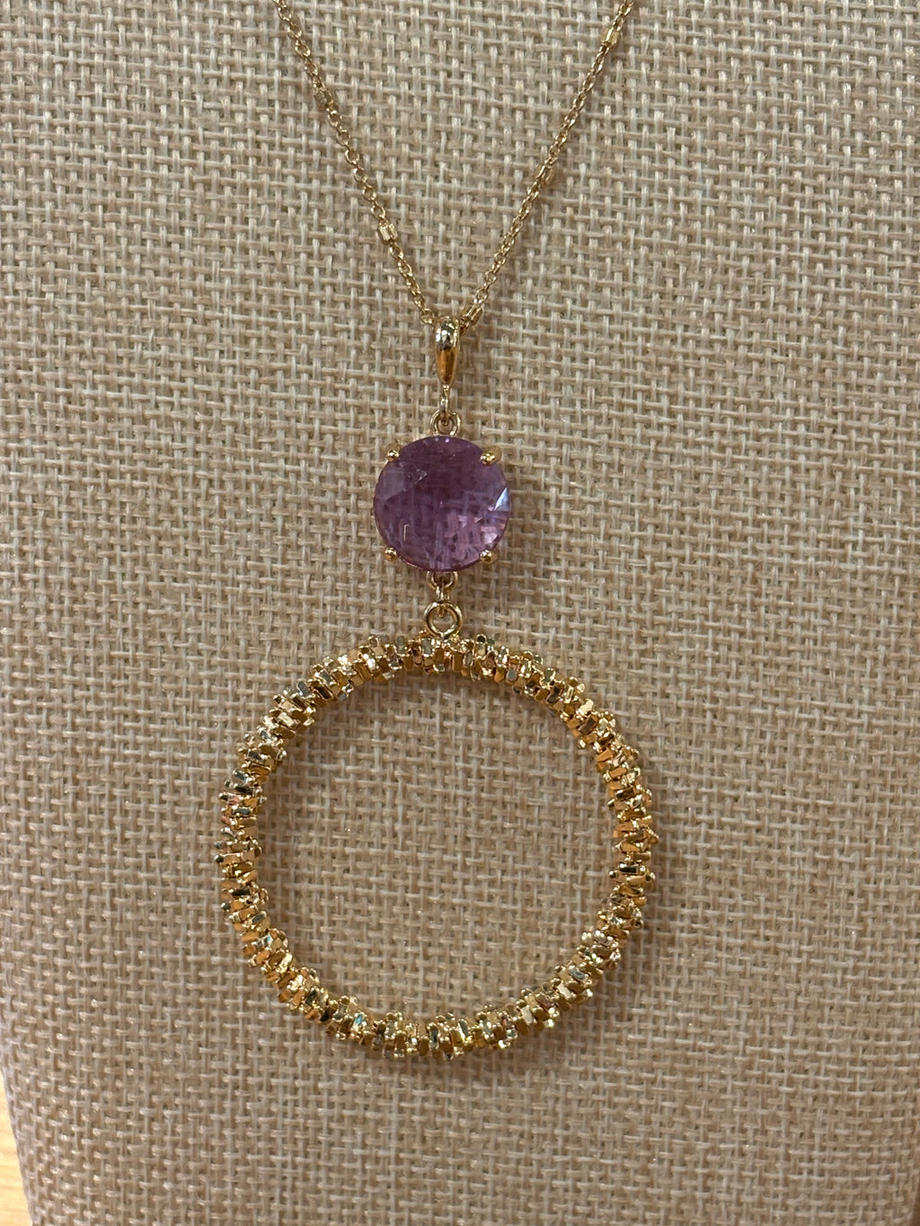 Long Purple Gemstone Gold Necklace