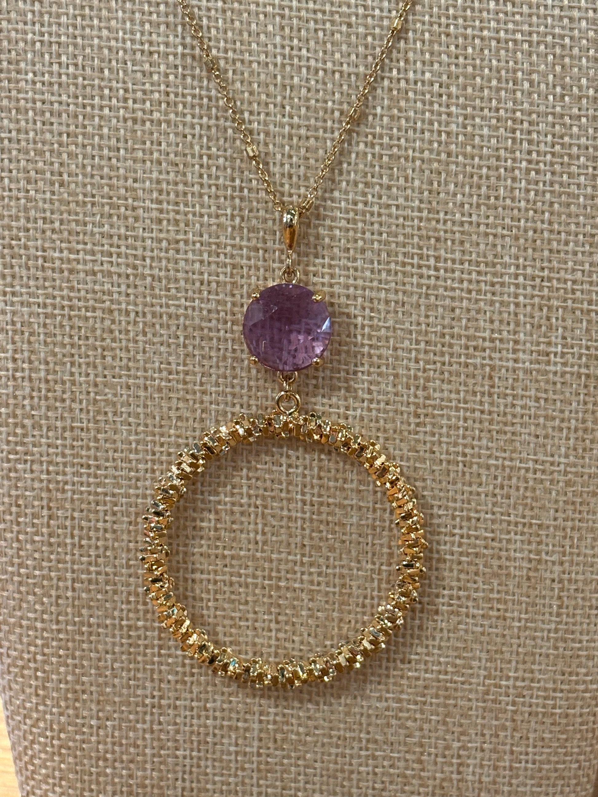 Long Purple Gemstone Gold Necklace