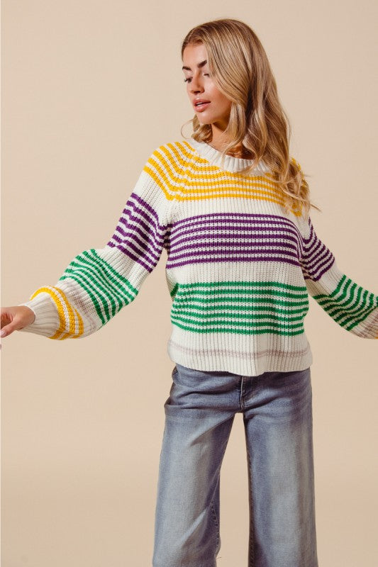 Mardi Gras Blocked Striped Sweater *PRE-ORDER*