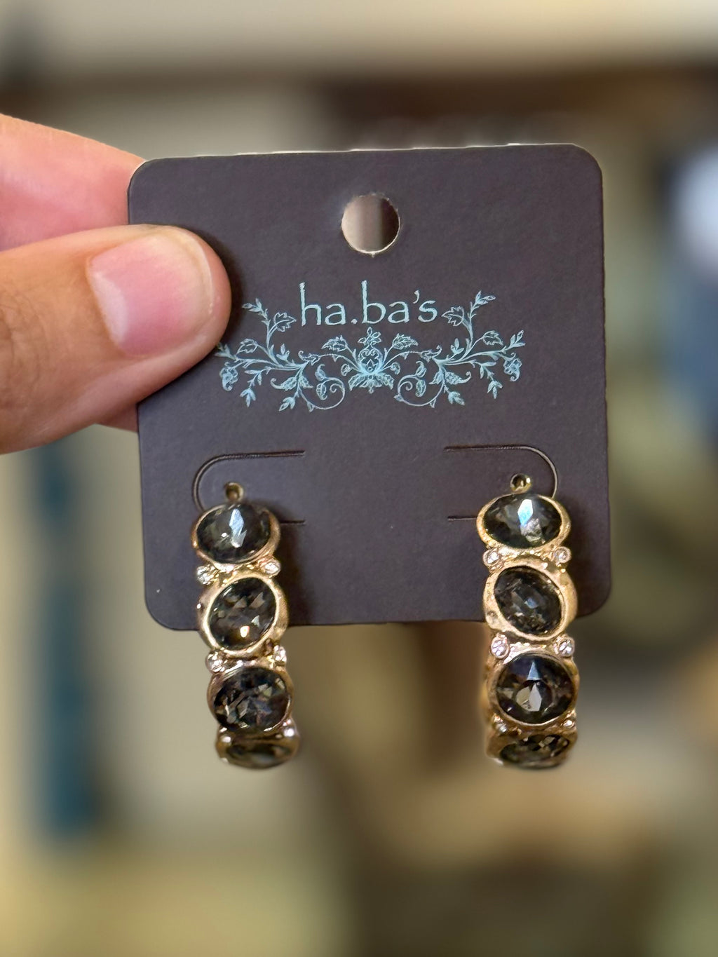 Smoke Gem Stone Hoop Earrings
