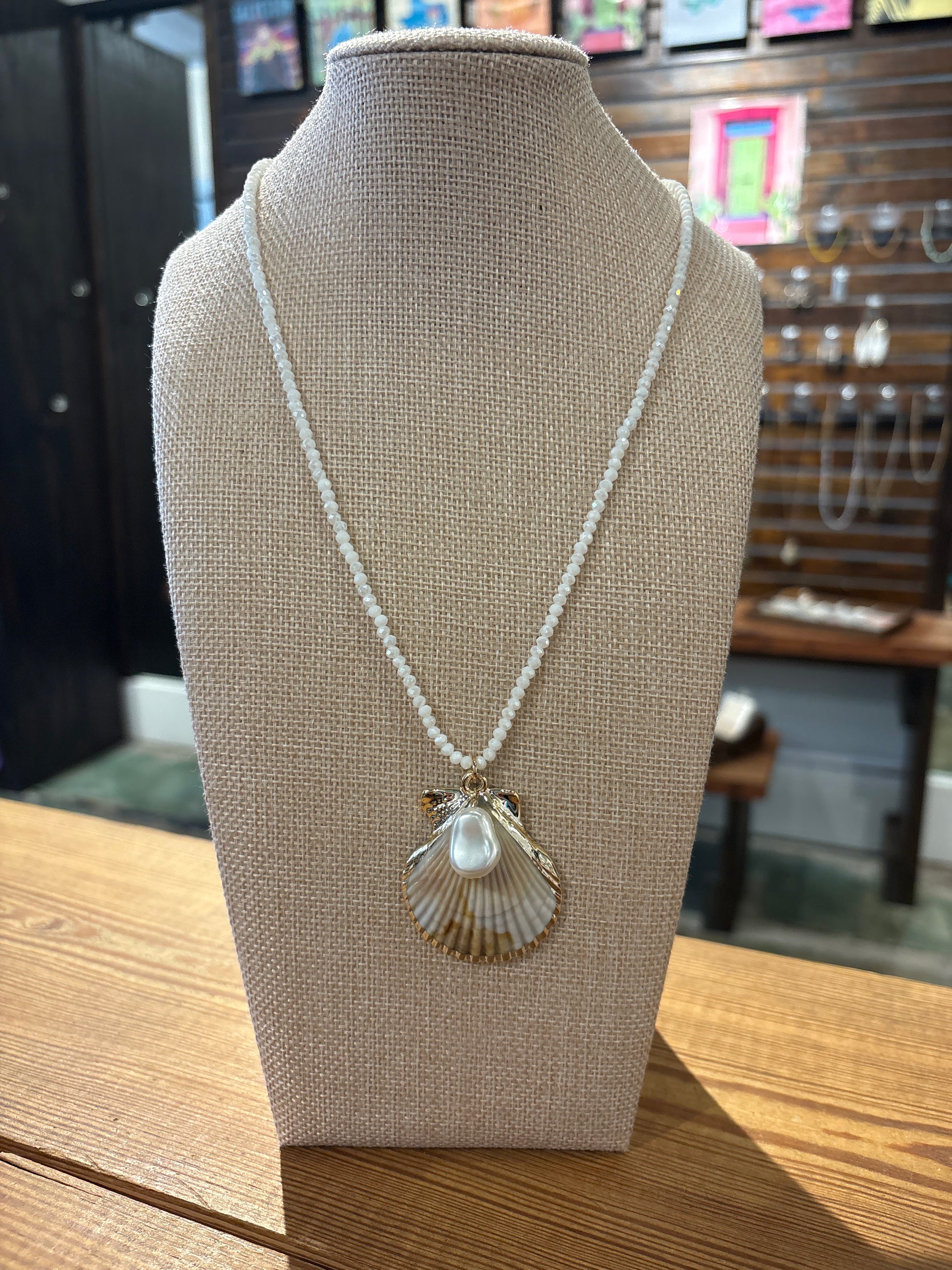 White Gem Shell Necklace