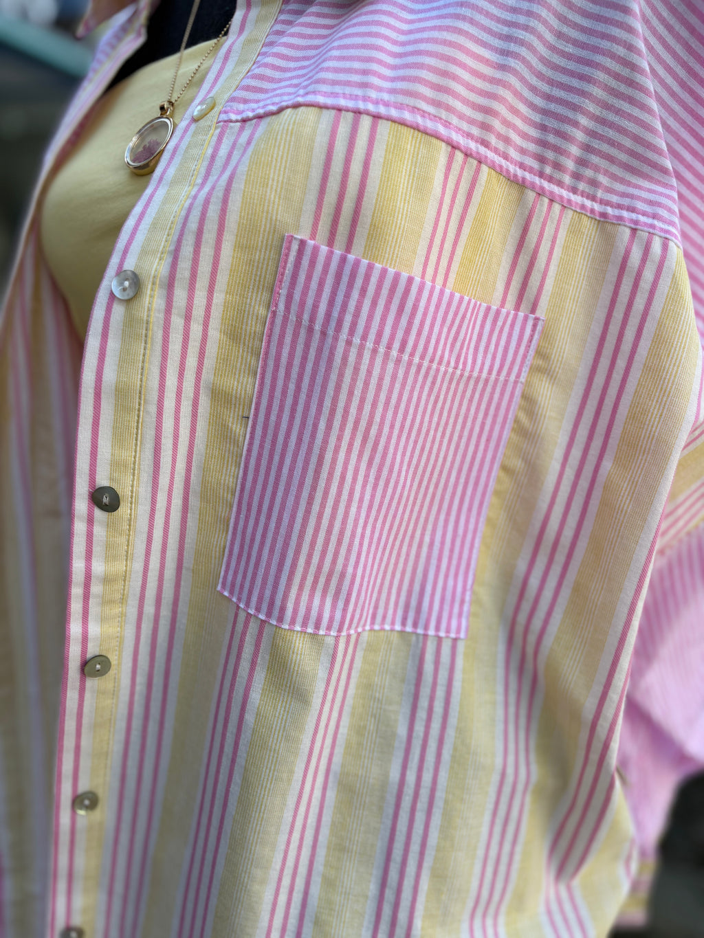 Plus Size Saffron Stripe Button Down Top