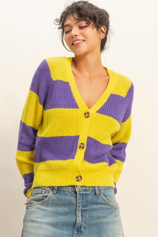 Jetty Knit Cardigan - Purple & Yellow