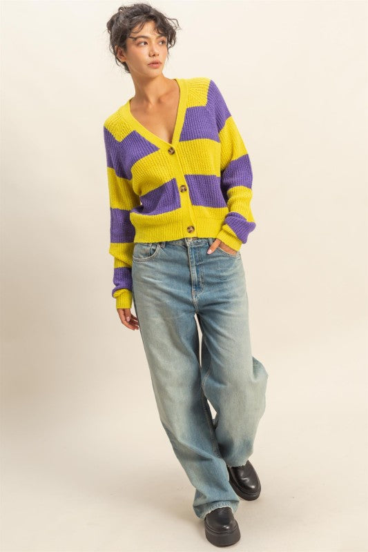 Jetty Knit Cardigan - Purple & Yellow