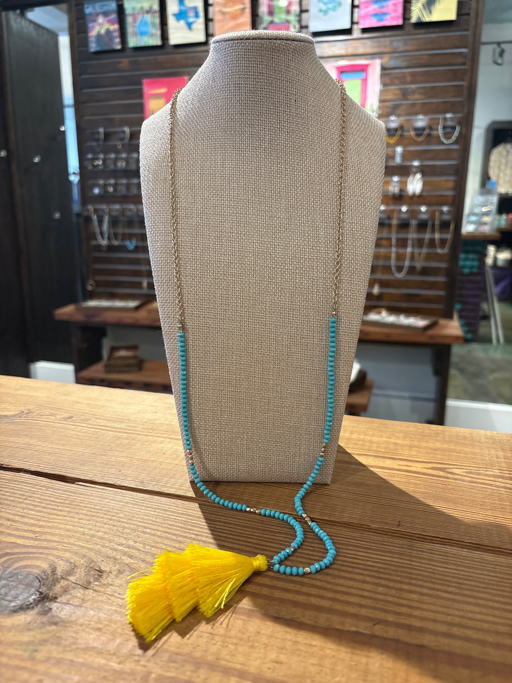 Long Faceted Beaded Necklace With Tassel