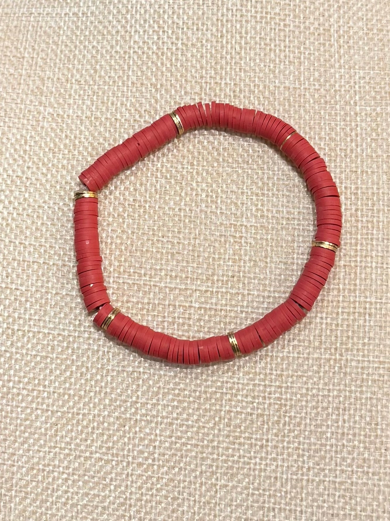 Red Disc Heishi Bracelet