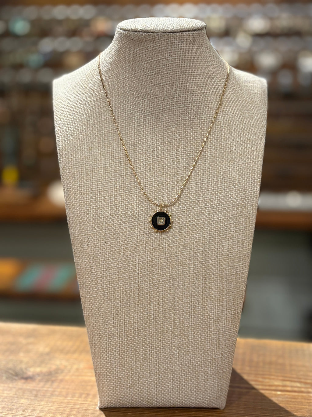 Black Coin with Glass Pendant Necklace