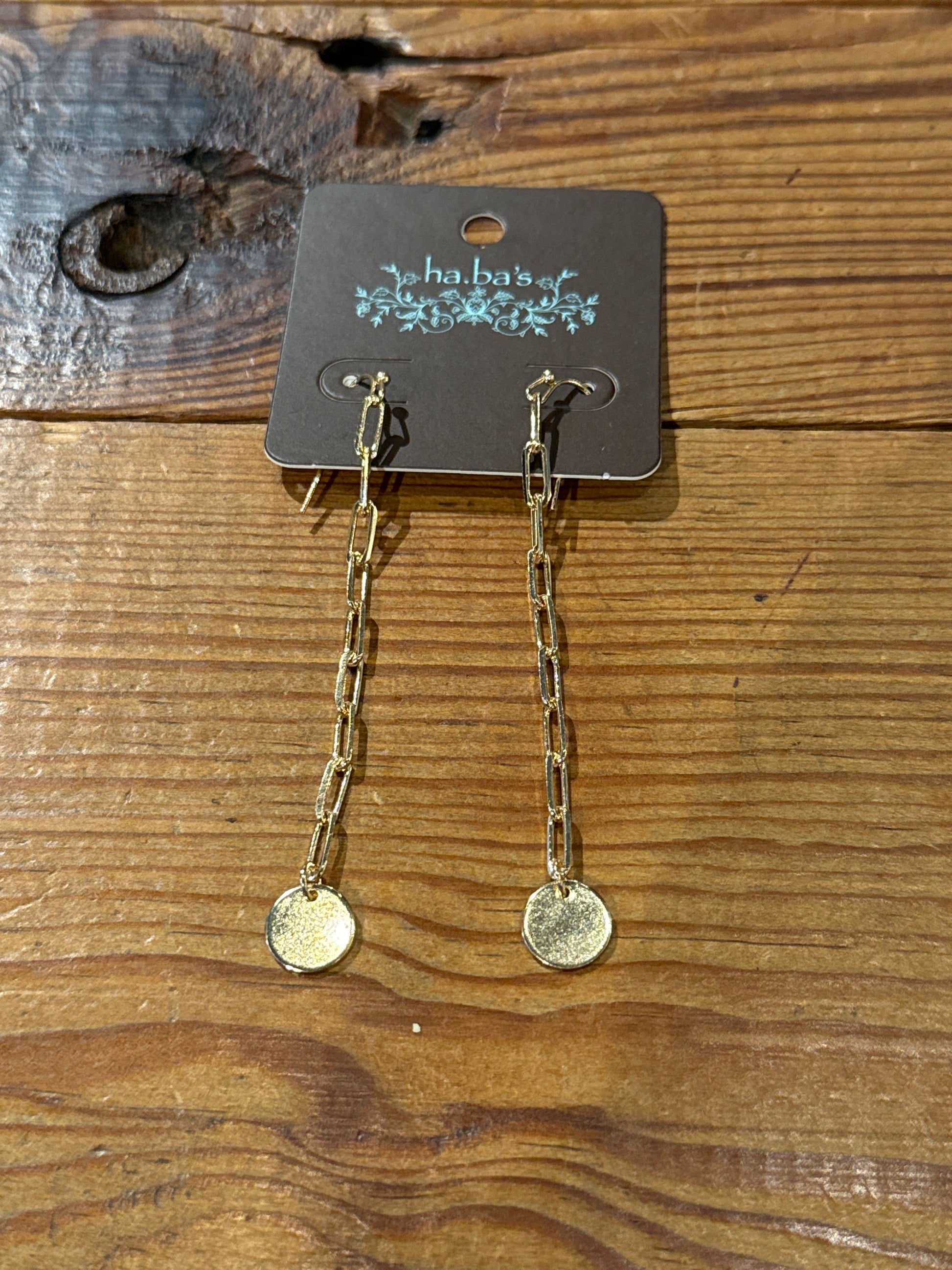 Drop Chain Earrings with Disc Charm