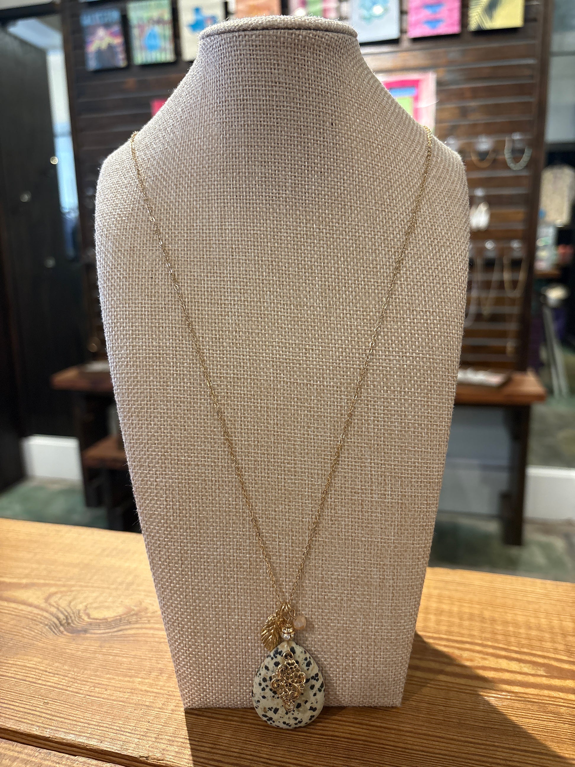 Brown Teardrop Natural Stone Pendant Necklace