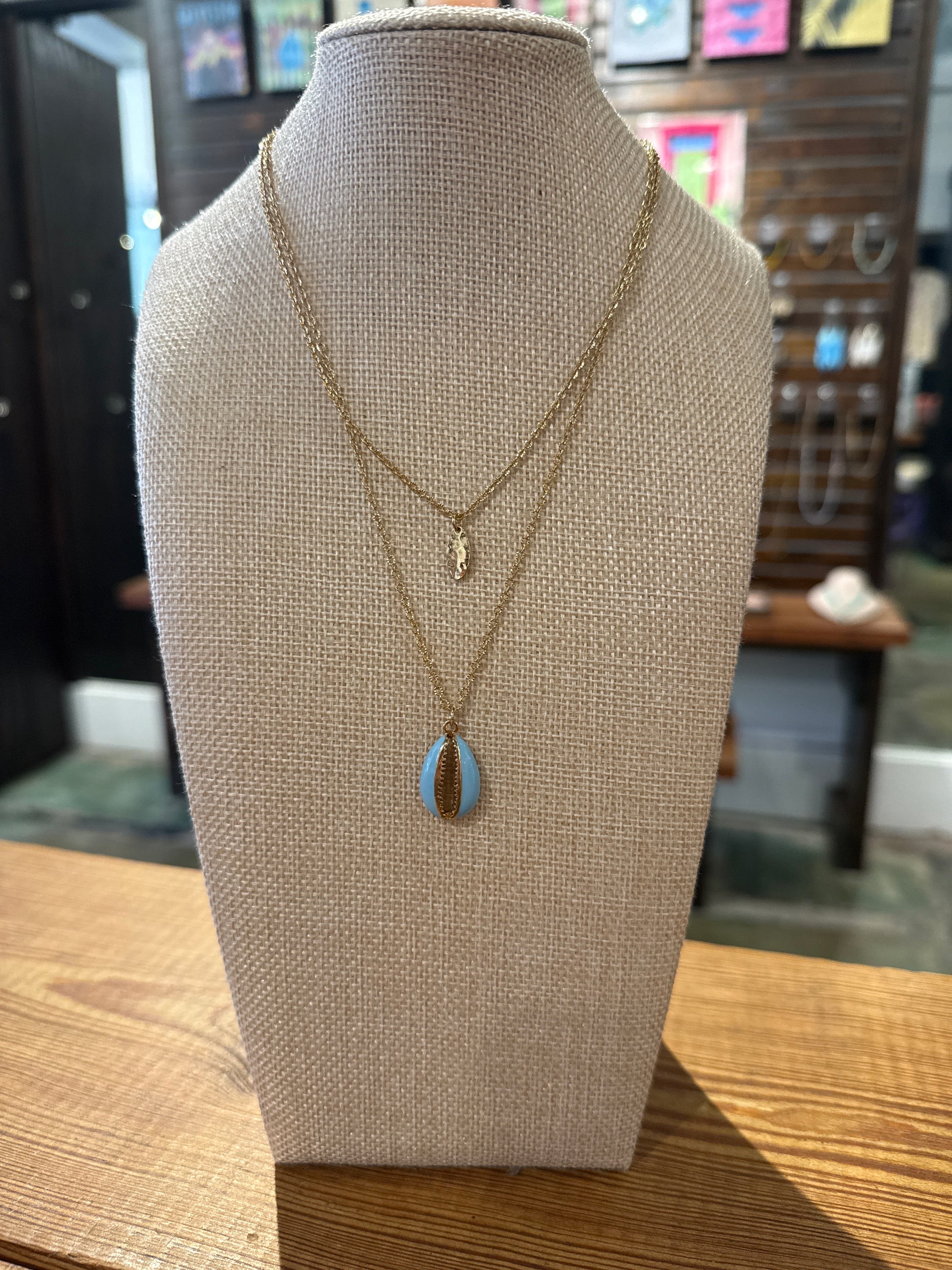 Blue Cowrie Shell Necklace