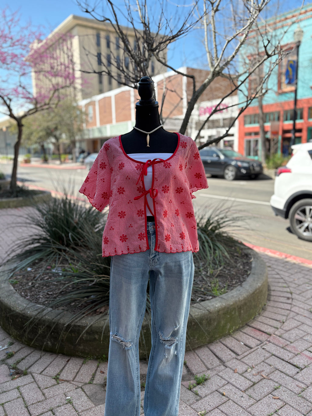 Petal Bloom Embroidered Top - Red