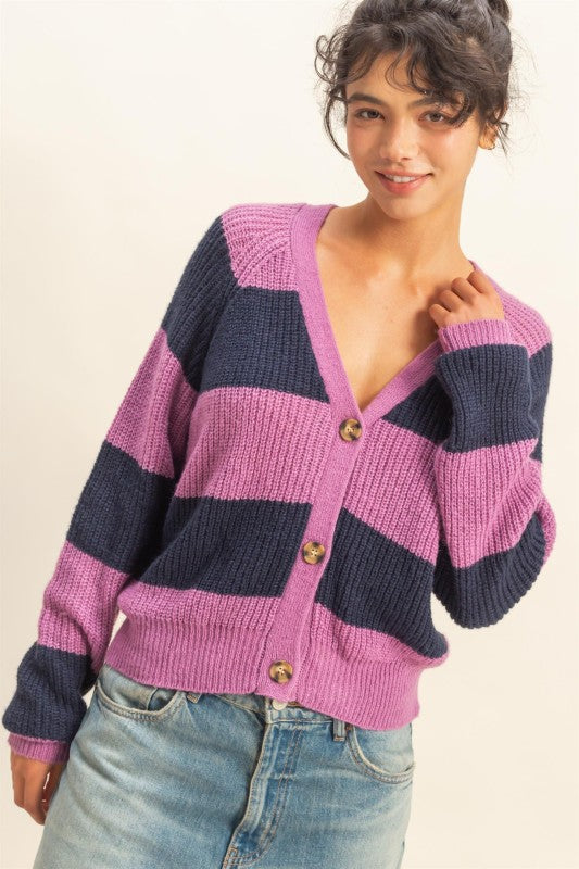 Jetty Knit Cardigan - Navy & Purple
