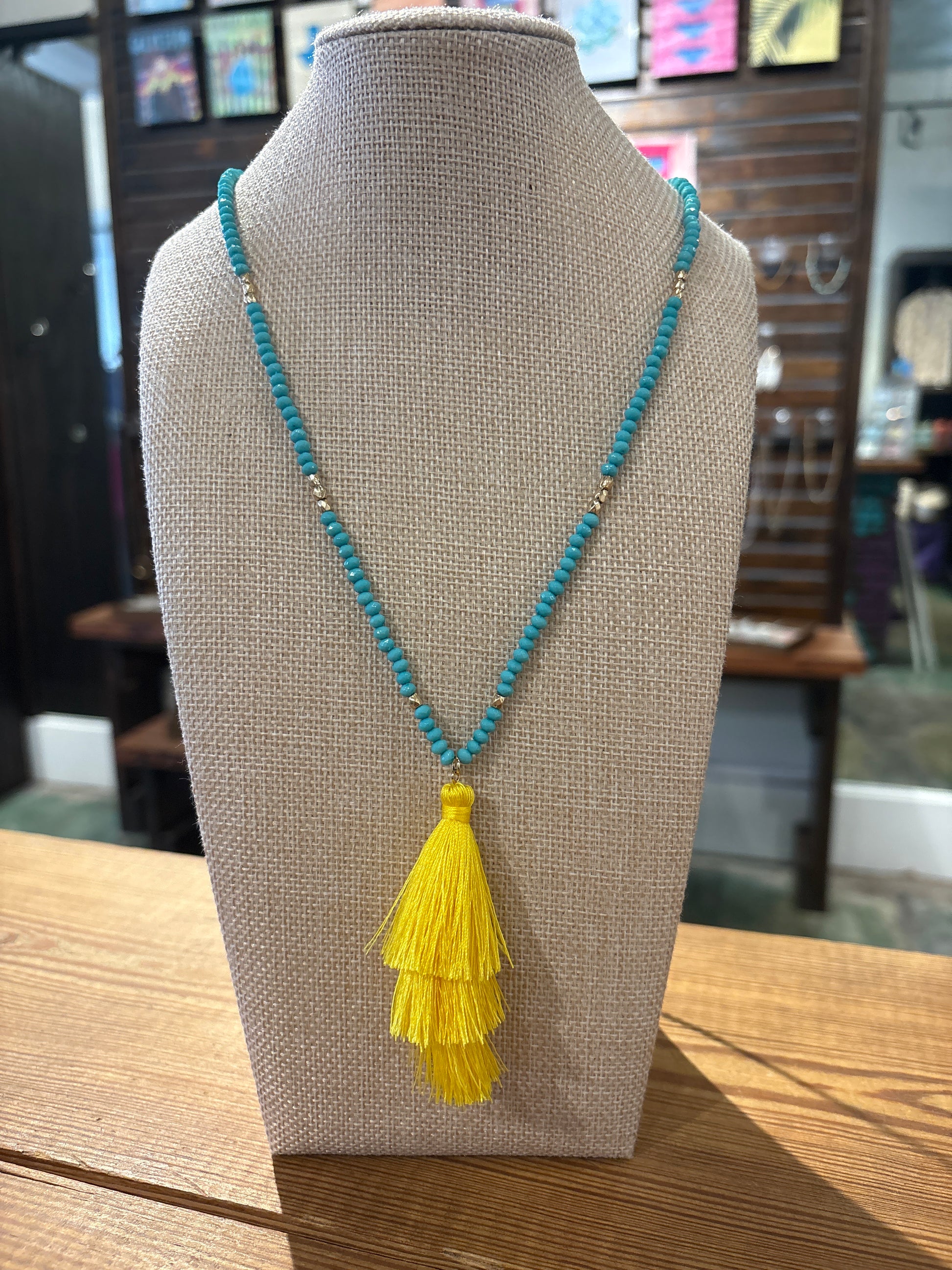 Long Faceted Beaded Necklace With Tassel
