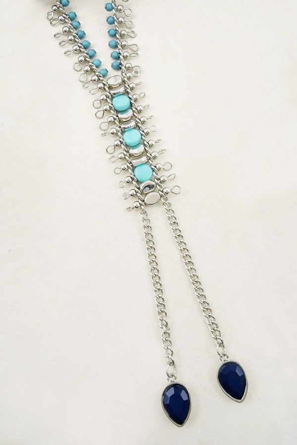 Long Y Shape Necklace With Turquoise Beads