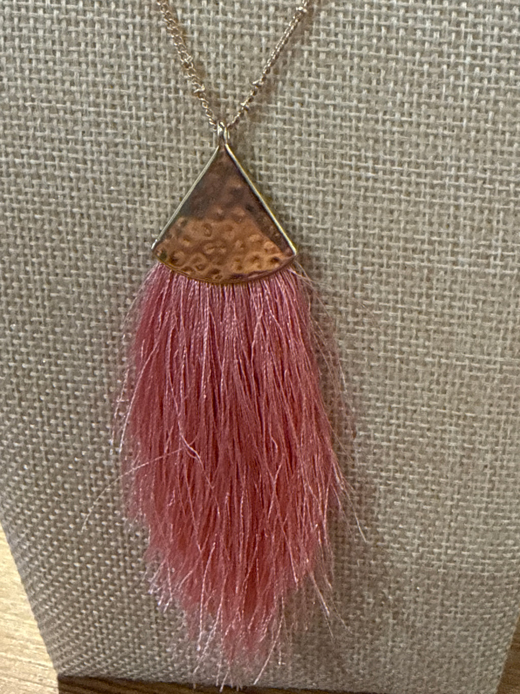Pink Fan Tassel Hammered Necklace