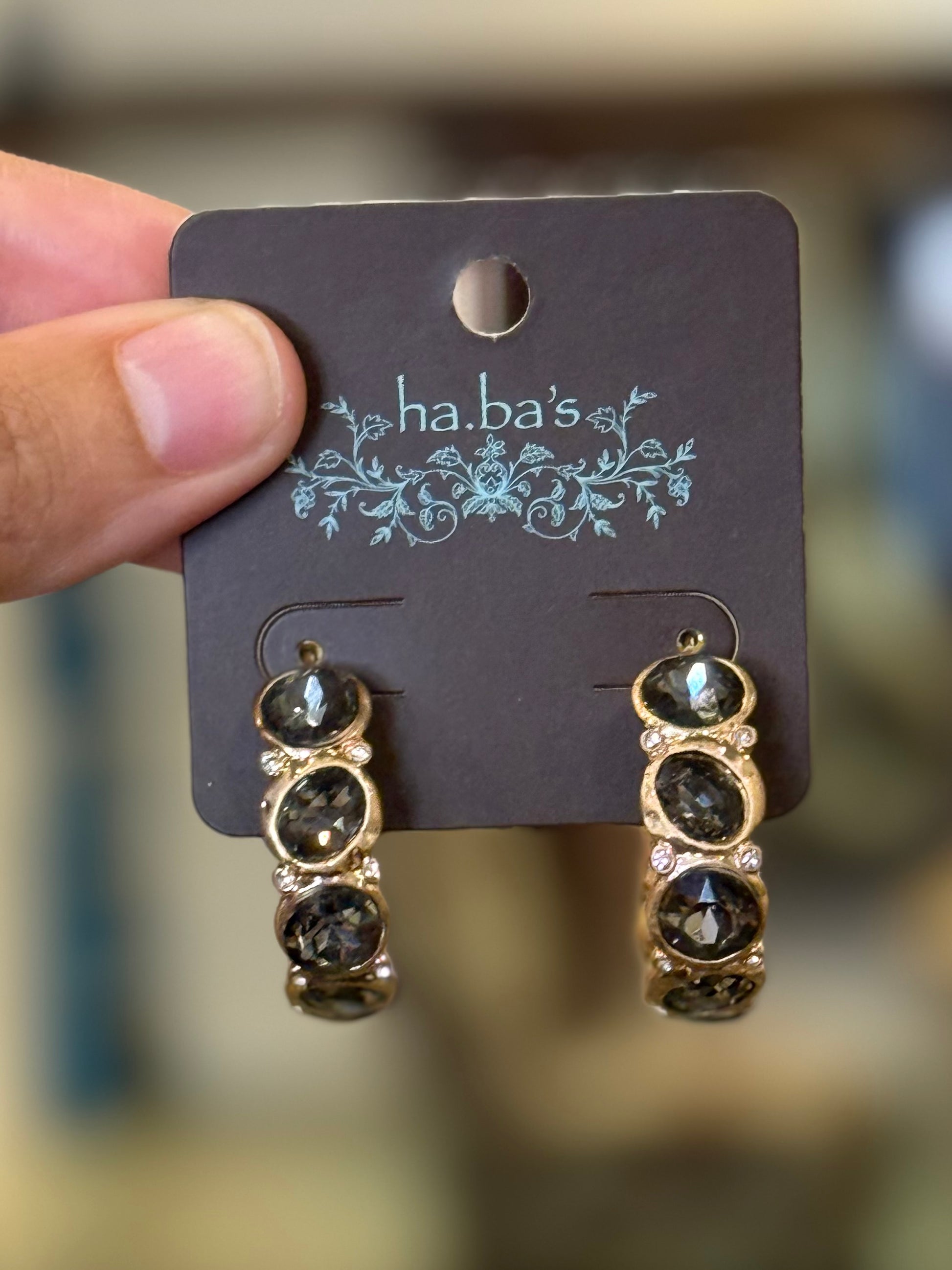 Smoke Gem Stone Hoop Earrings