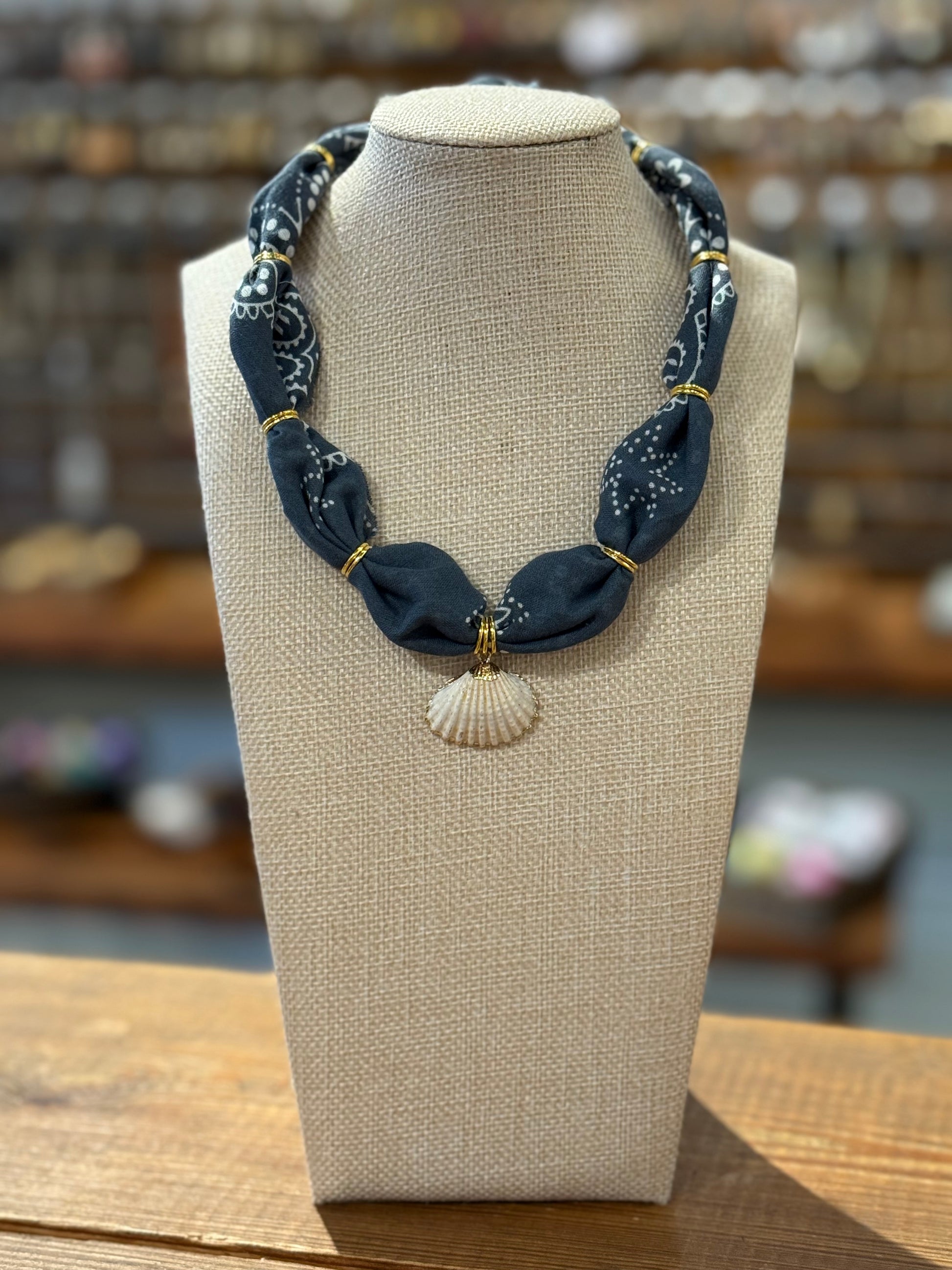 Costal Cowboys Bandana Necklace - Denim Shell