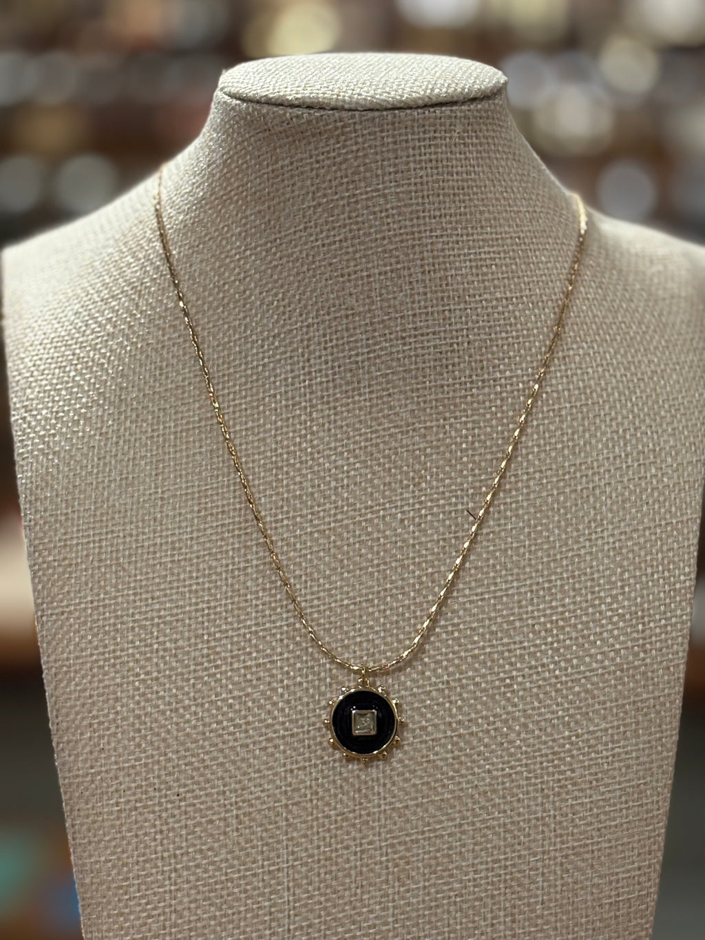 Black Coin with Glass Pendant Necklace