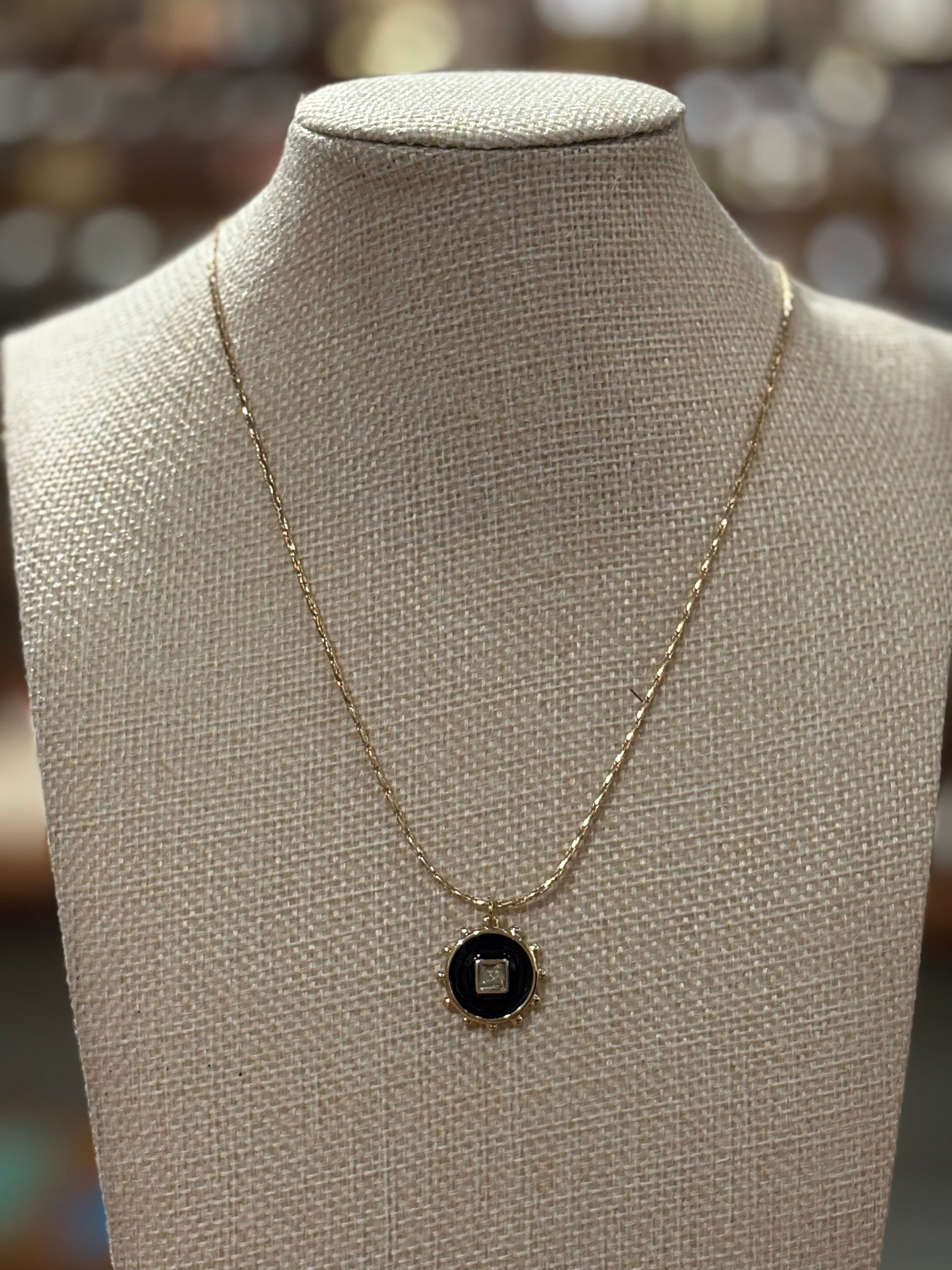 Black Coin with Glass Pendant Necklace