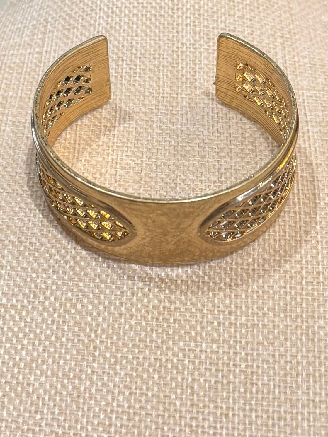 Gold Open Cuff with Diamond Texture