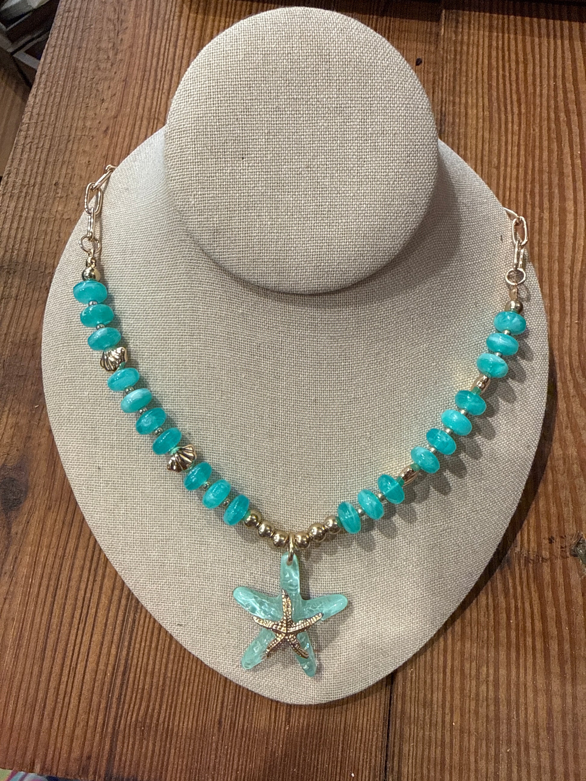 Blue Glass Starfish Necklace (Set)