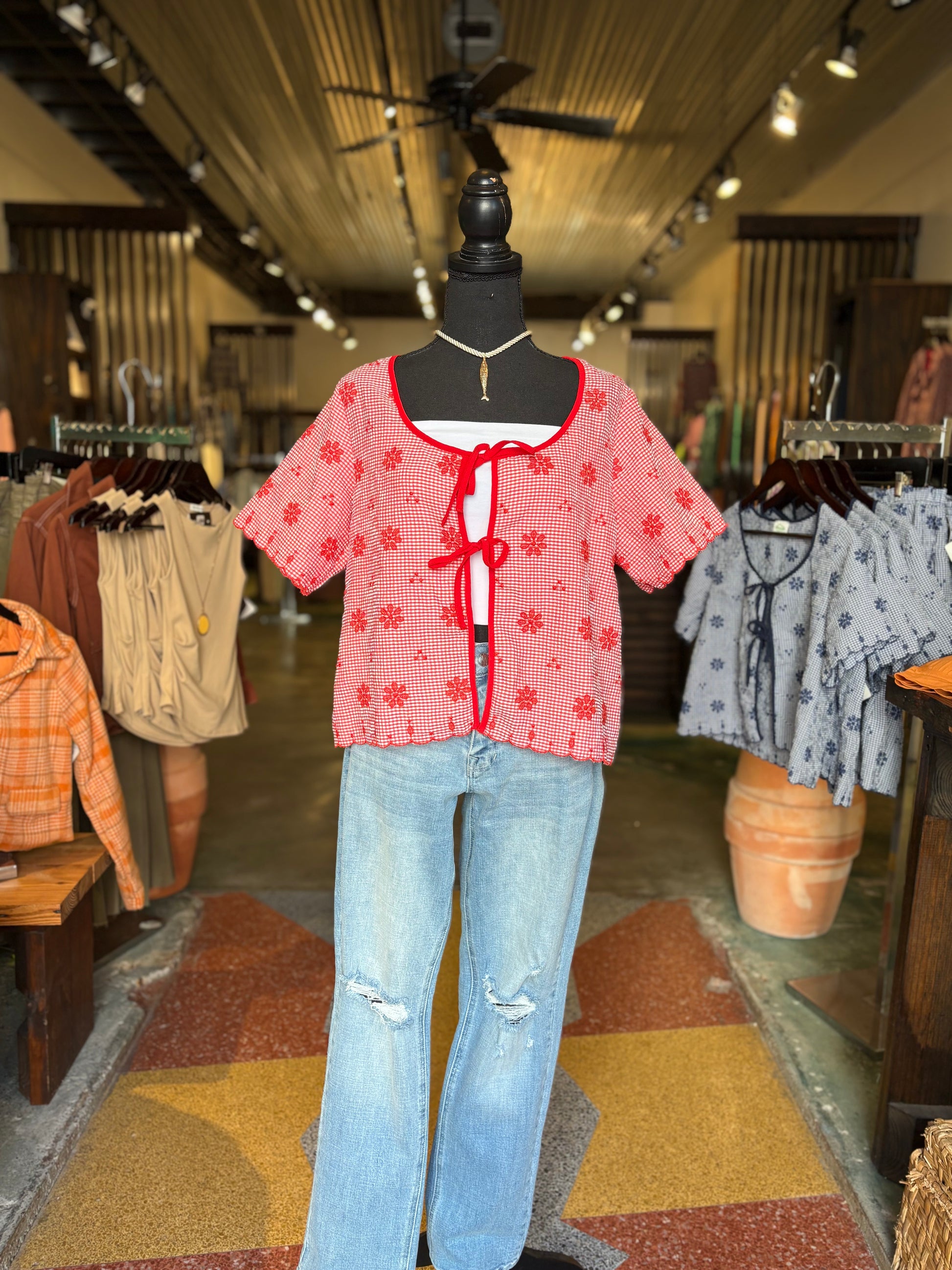 Petal Bloom Embroidered Top - Red