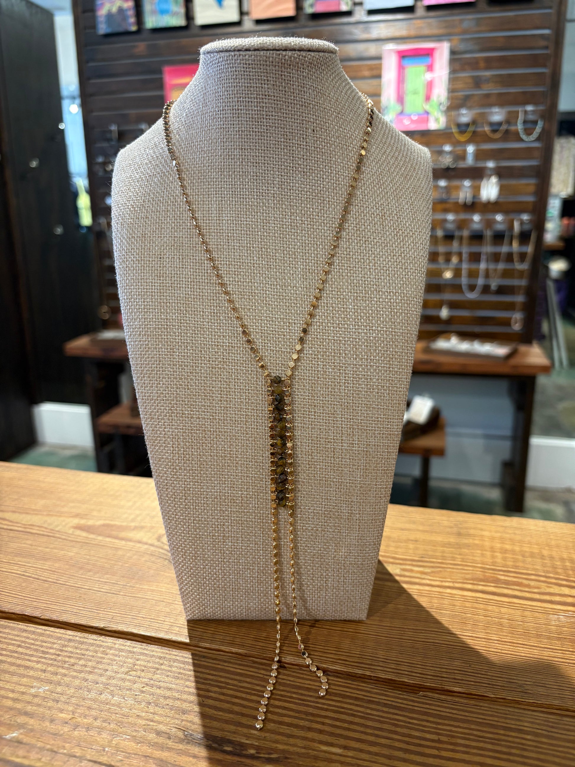 Bronze Stone Zip Necklace