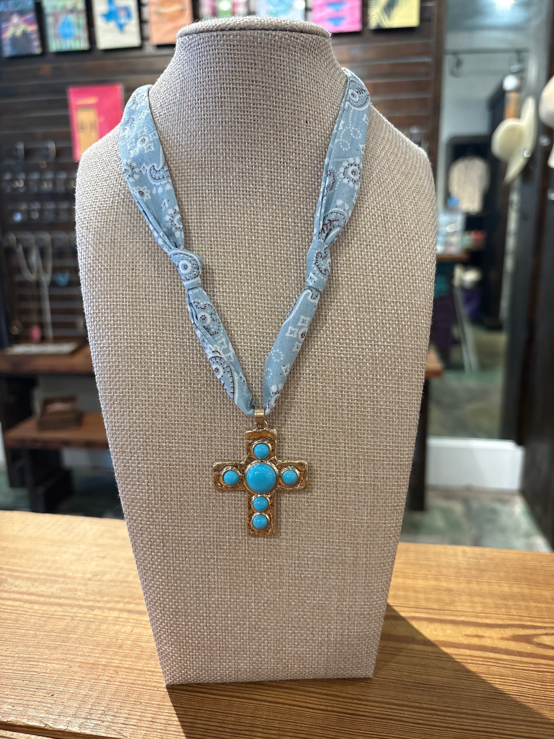 Turquoise Cross Bandana Necklace
