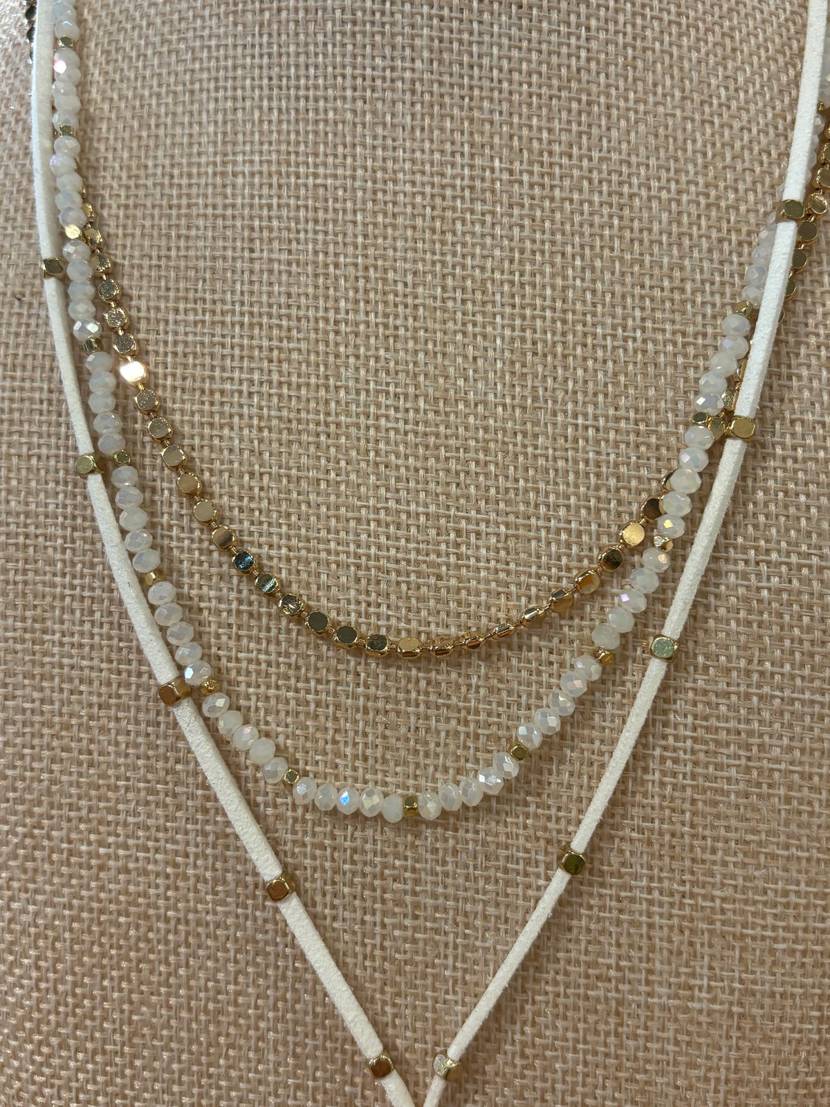 Triple Layer White & Gold Necklace