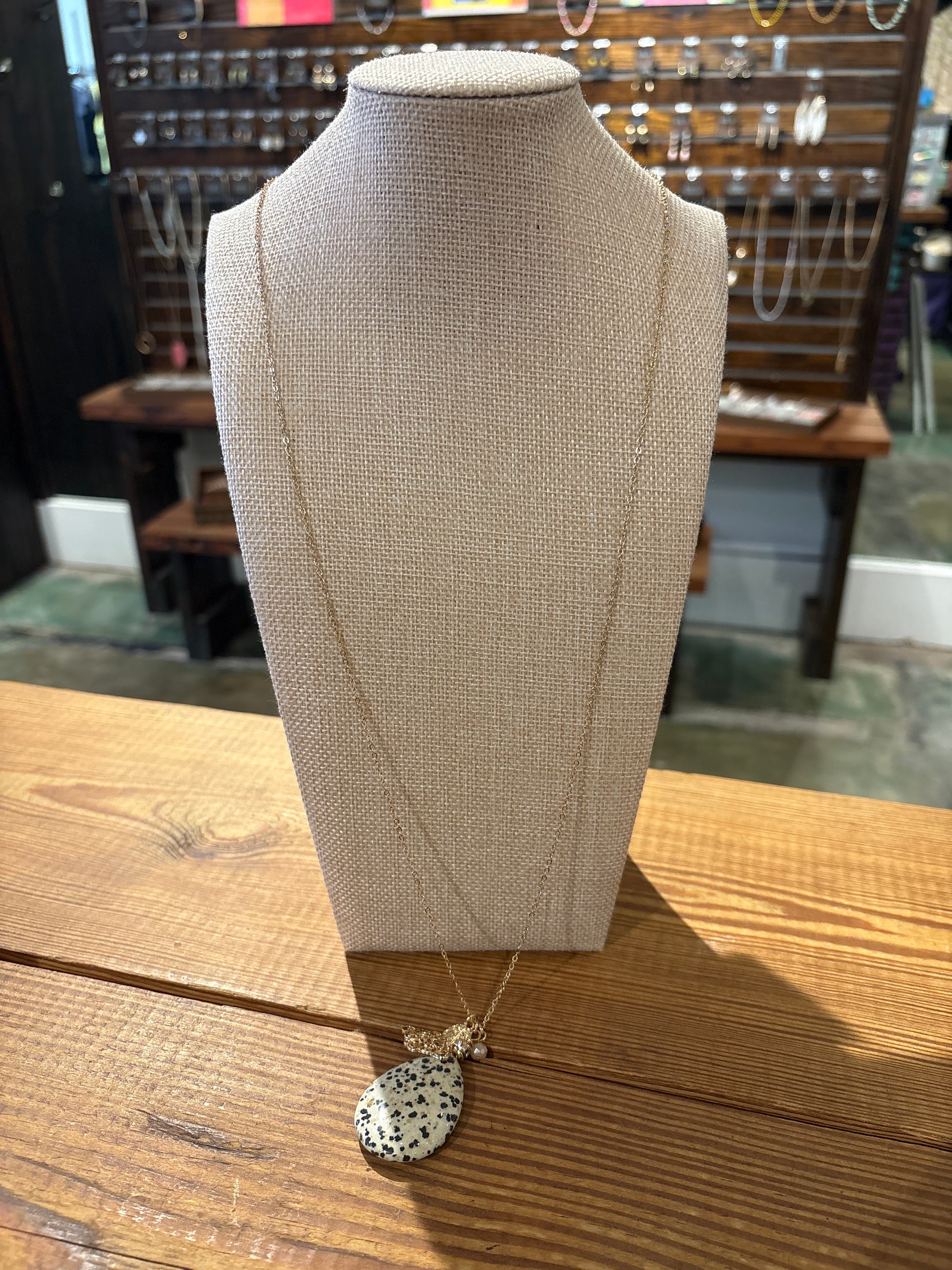 Brown Teardrop Natural Stone Pendant Necklace
