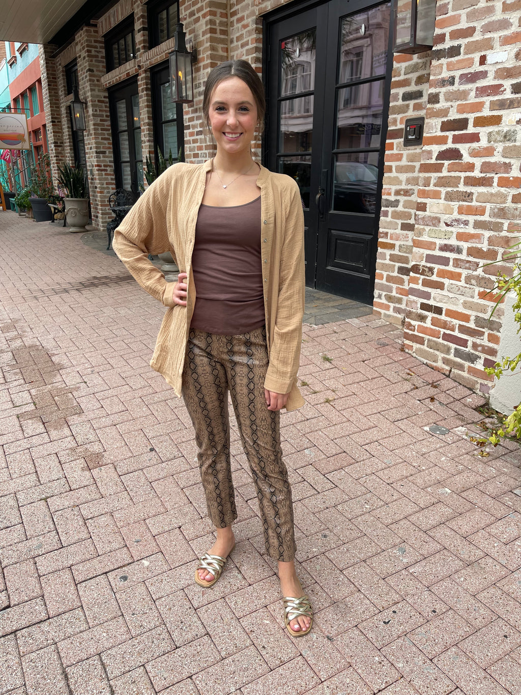 Python Faux Leather Pants - Mocha