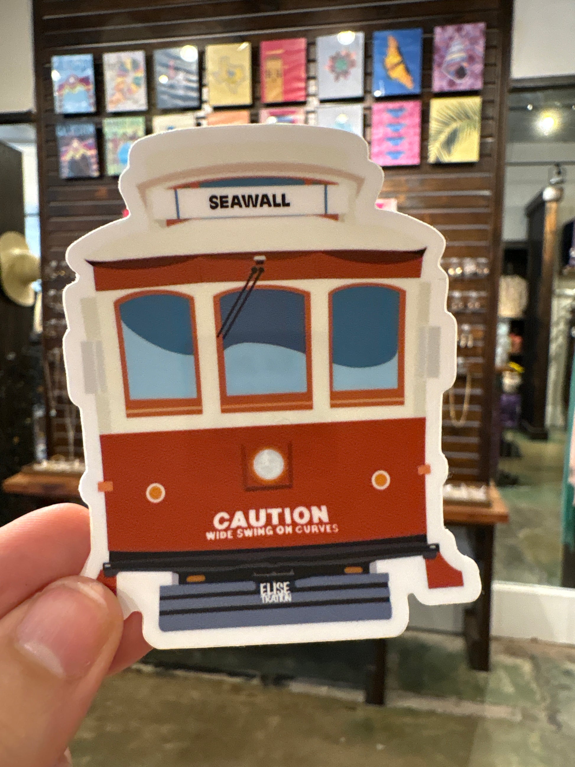 Galveston Trolly - Red Seawall Sticker