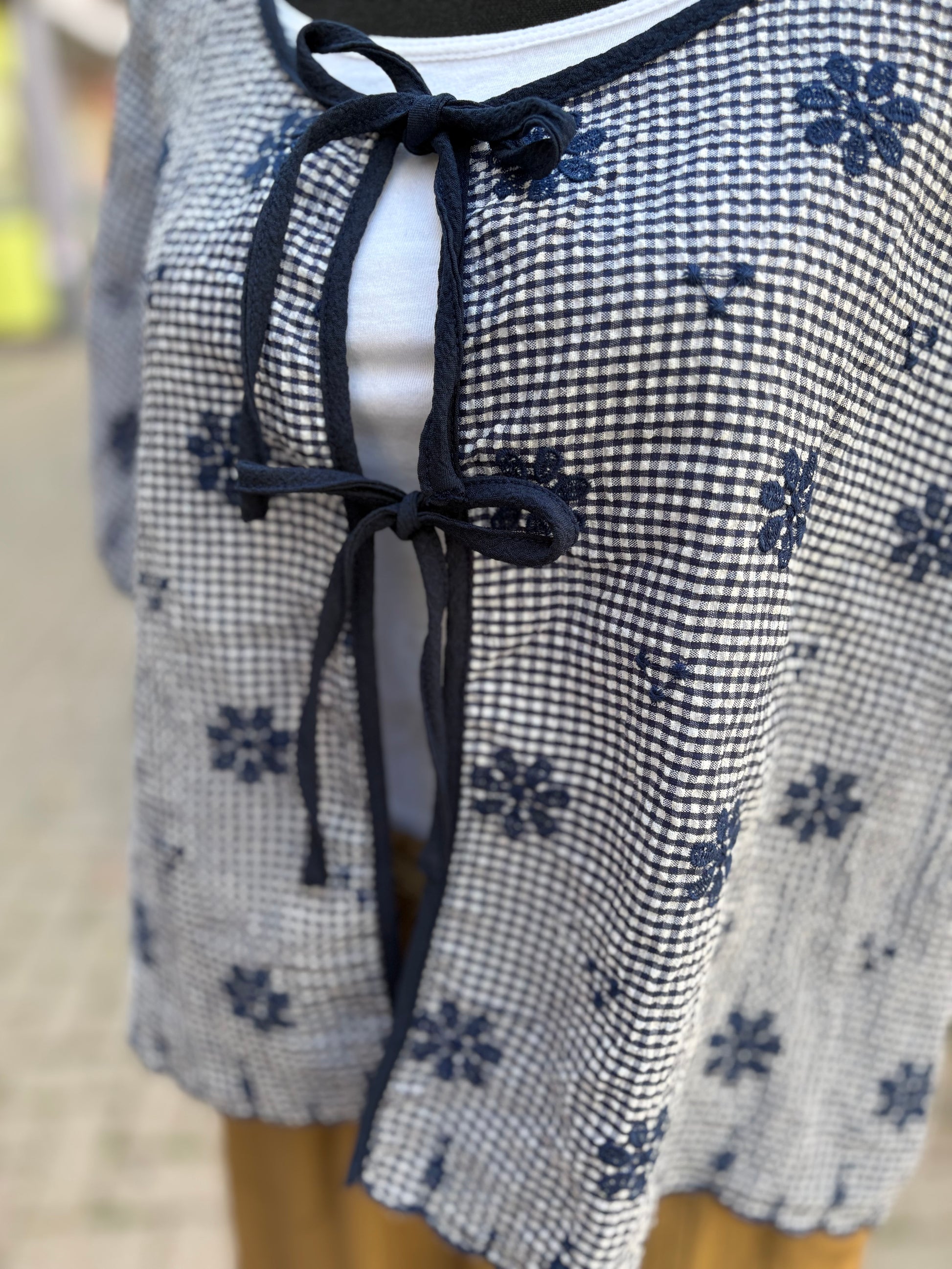 Petal Bloom Embroidered Top - Navy